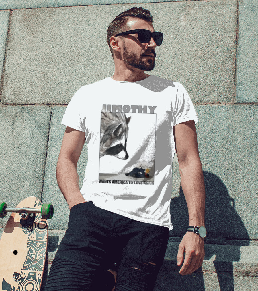 Jimothy Raccoon Wants America To Love Again Patriotic Message T-Shirt