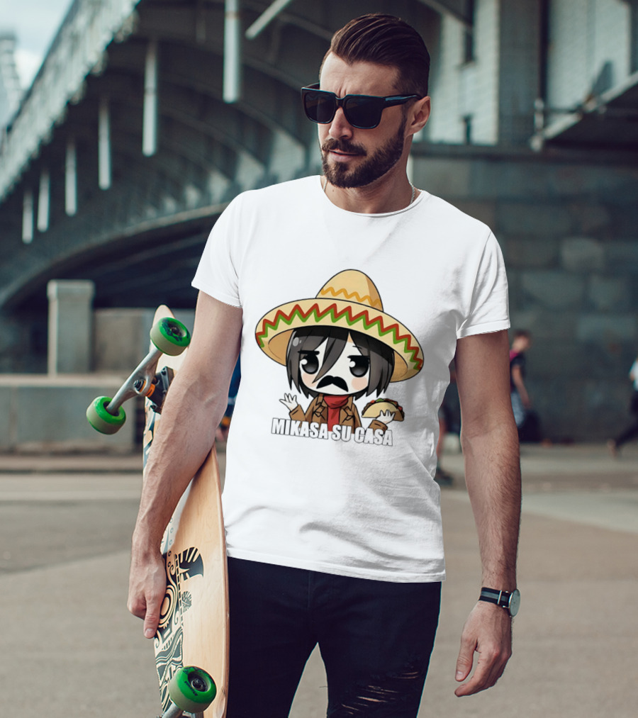 Mikasa Su Casa Funny Anime Taco Sombrero Mikasa Ackerman T-Shirt