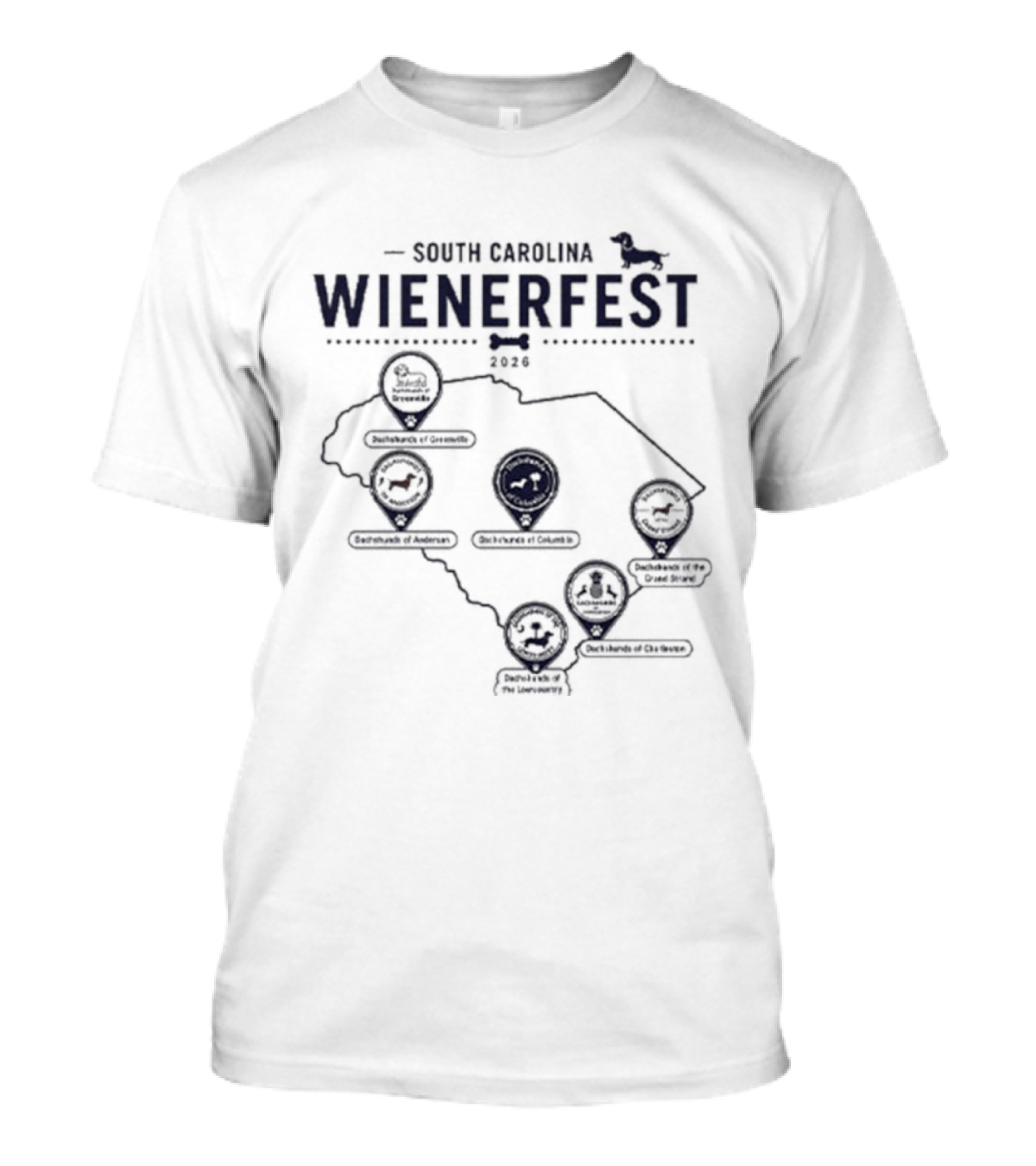 South Carolina Wienerfest 2026 Dachshund Festival Dog Lover Event Map T-Shirt