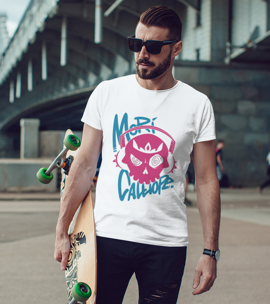 Mori Calliope Pink Skull With Headphones T-Shirt