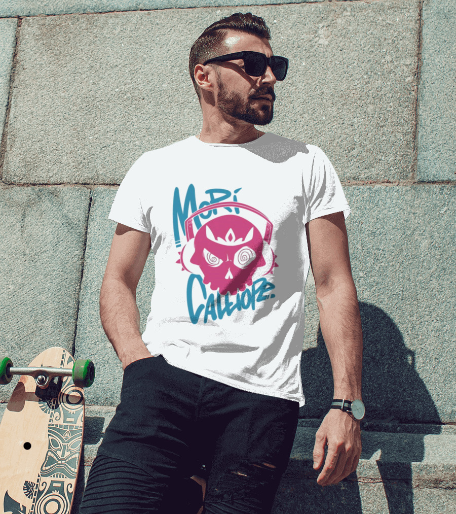 Mori Calliope Pink Skull With Headphones T-Shirt