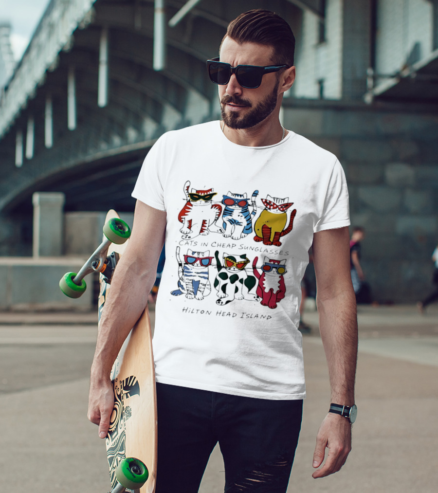Cats In Cheap Sunglasses Hilton Head Island Fun Feline Beach Vibes T-Shirt