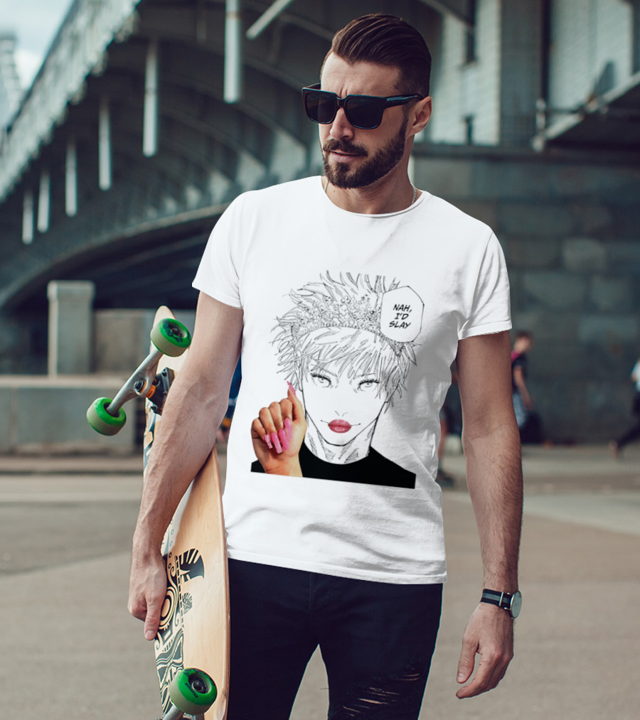 Nah I'd Slay Gojo Manga Character With Pink Lips And Nails T-Shirt