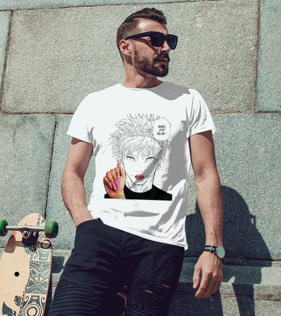 Nah I'd Slay Gojo Manga Character With Pink Lips And Nails T-Shirt