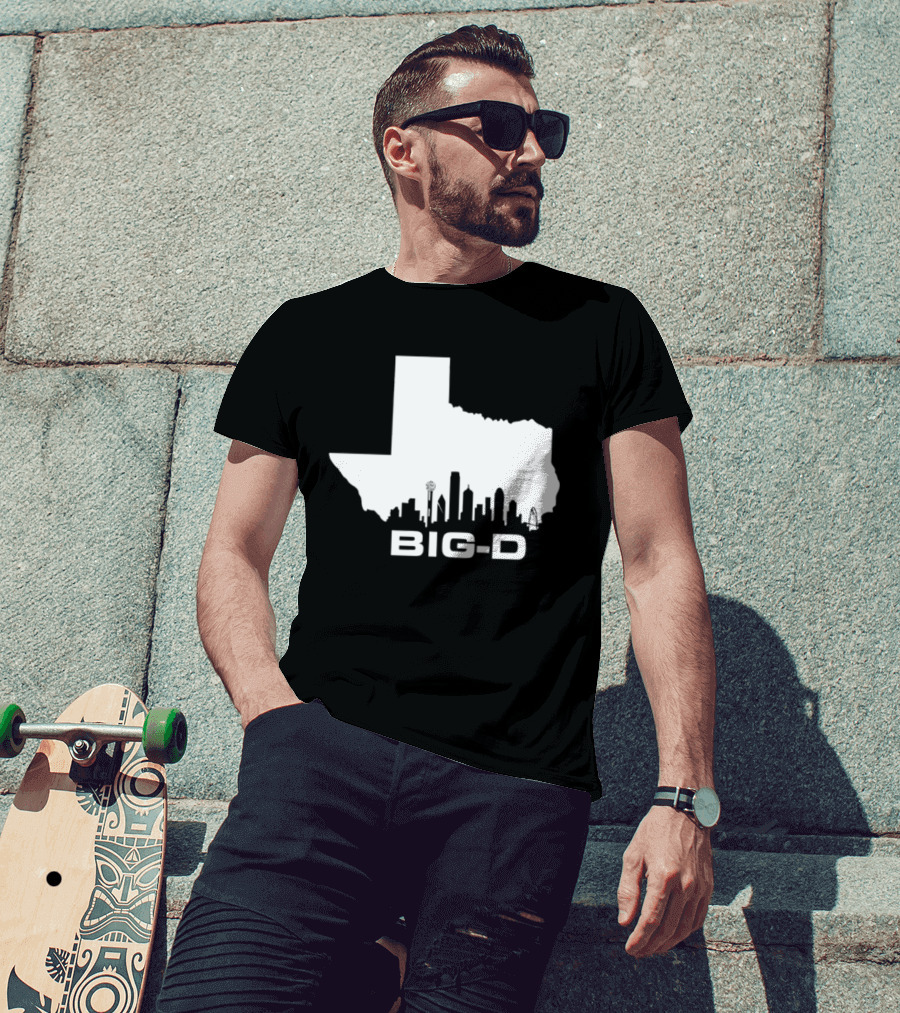 Big D Texas Outline Dallas City Skyline Map T-Shirt
