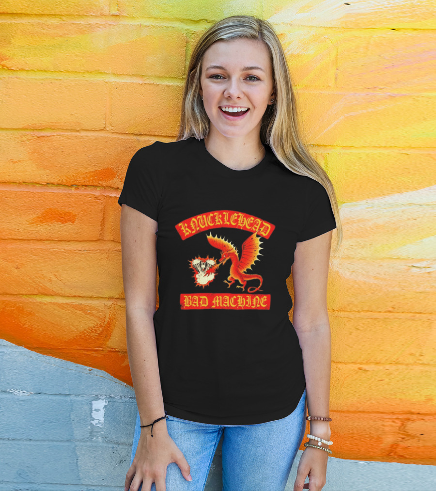 Knucklehead Bad Machine Dragon Motorcycle Engine Fire Breathing T-Shirt