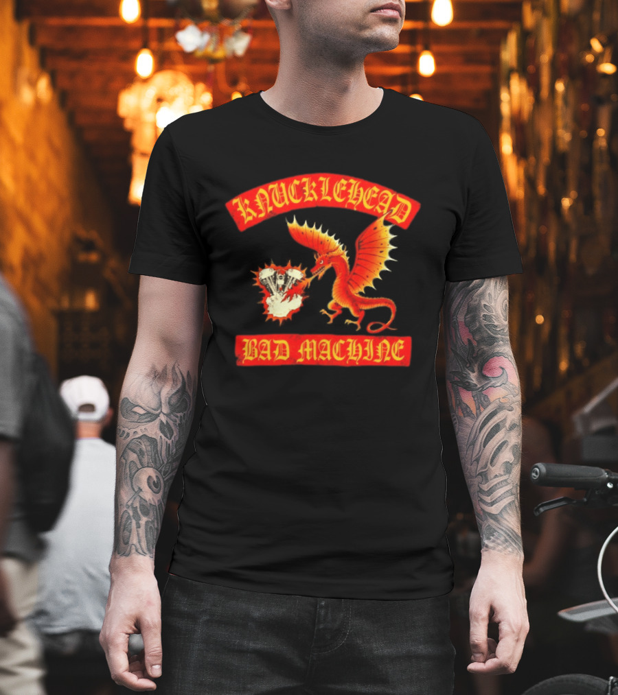 Knucklehead Bad Machine Dragon Motorcycle Engine Fire Breathing T-Shirt