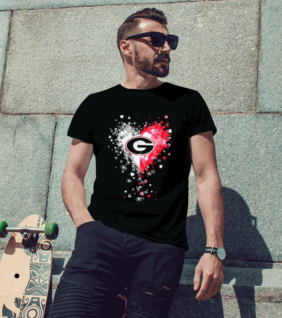 Georgia Bulldogs Heart Shaped Red And White Gemstone T-Shirt