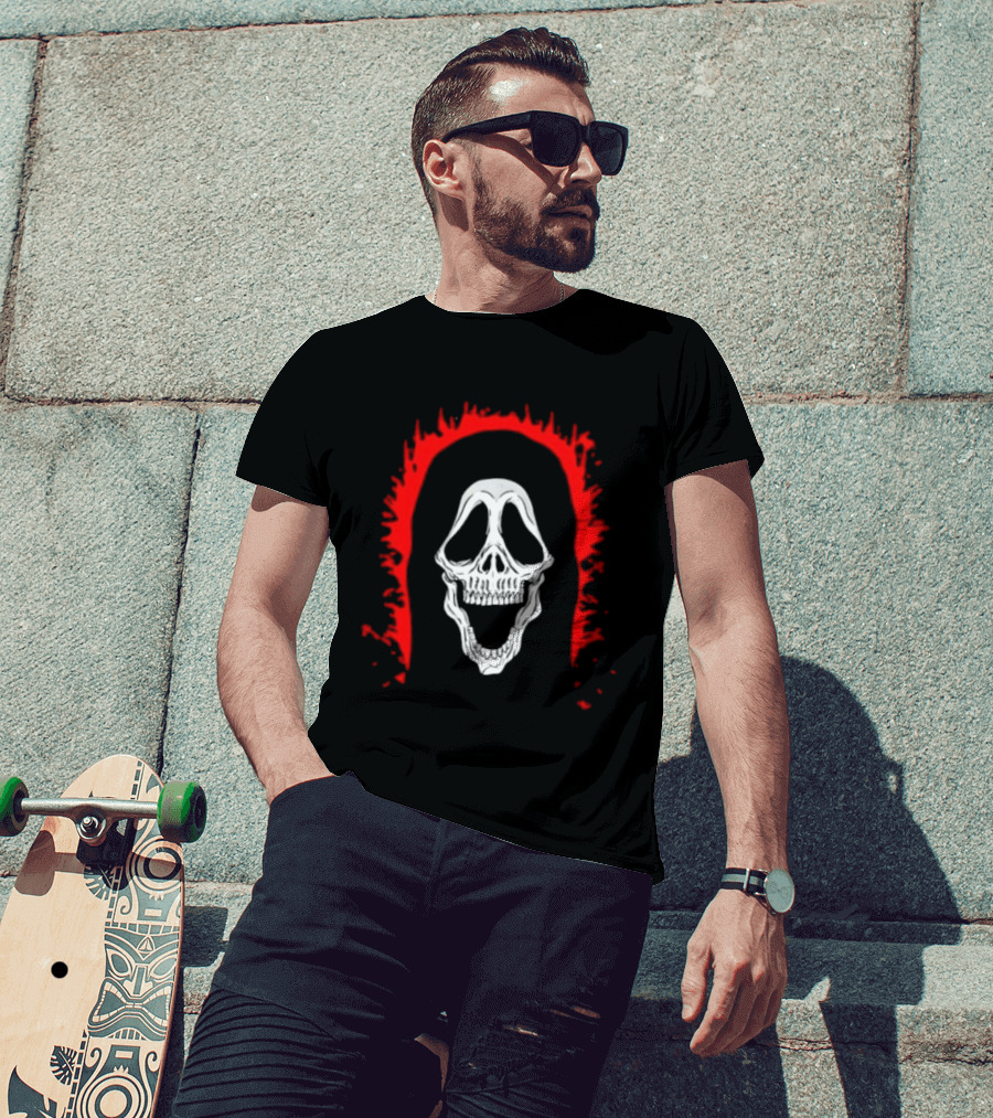 Scream Ghostface Skull Horror Halloween Blood Dripping Mask T-Shirt