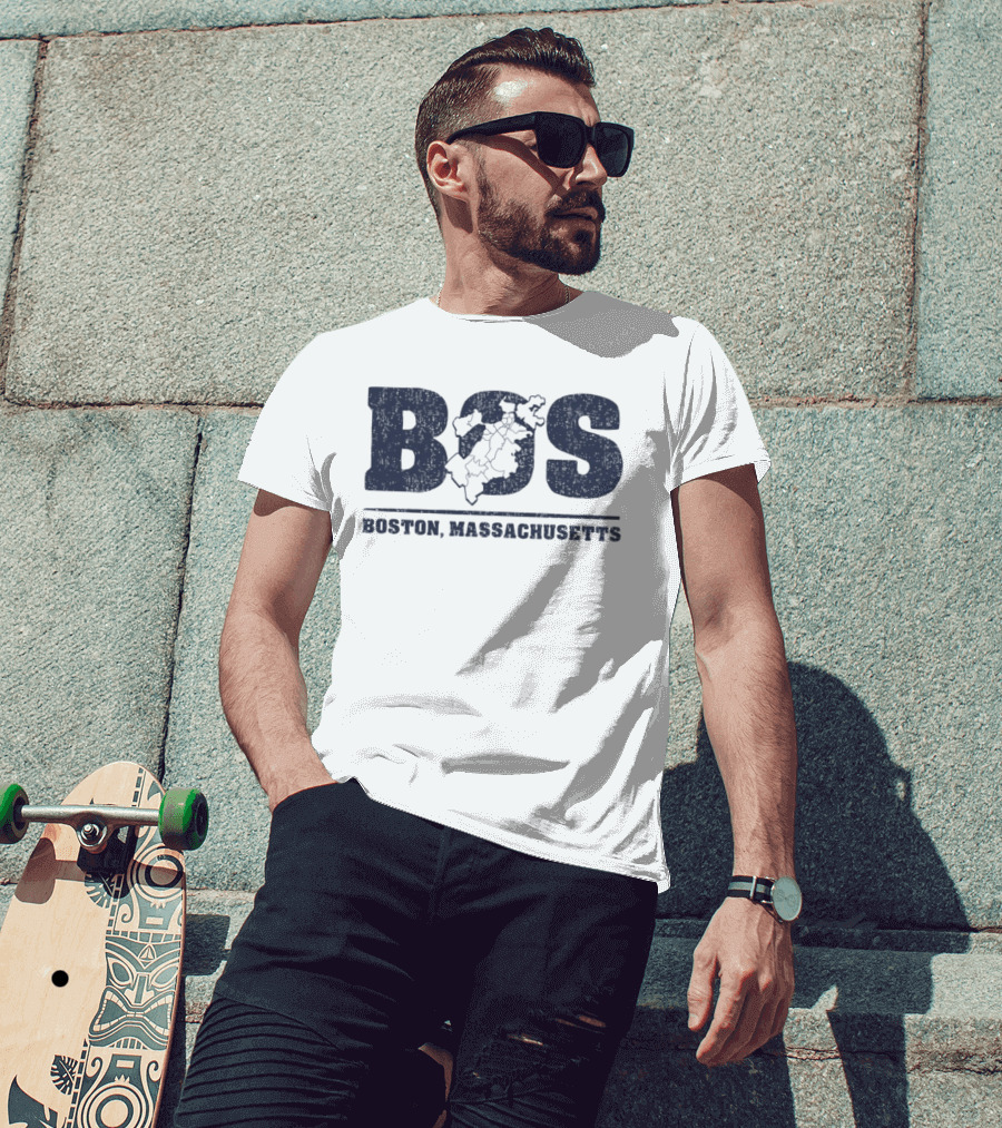 BOS Boston Massachusetts Neighborhoods Map T-Shirt