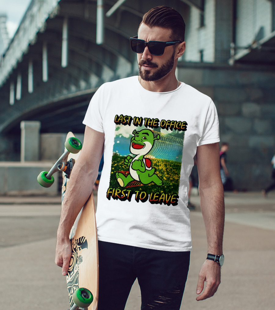 Last In The Office First To Leave Shrek Yoshi Humor T-Shirt