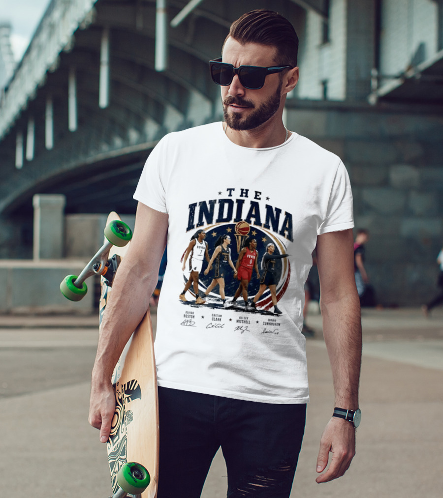 The Indiana Aliyah Boston Caitlin Clark Kelsey Mitchell Sophie Cunningham 2026 Signatures T-Shirt