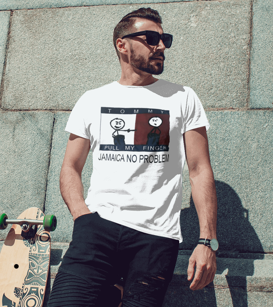 Tommy Pull My Finger Jamaica No Problem Stick Figure Comedy T-Shirt
