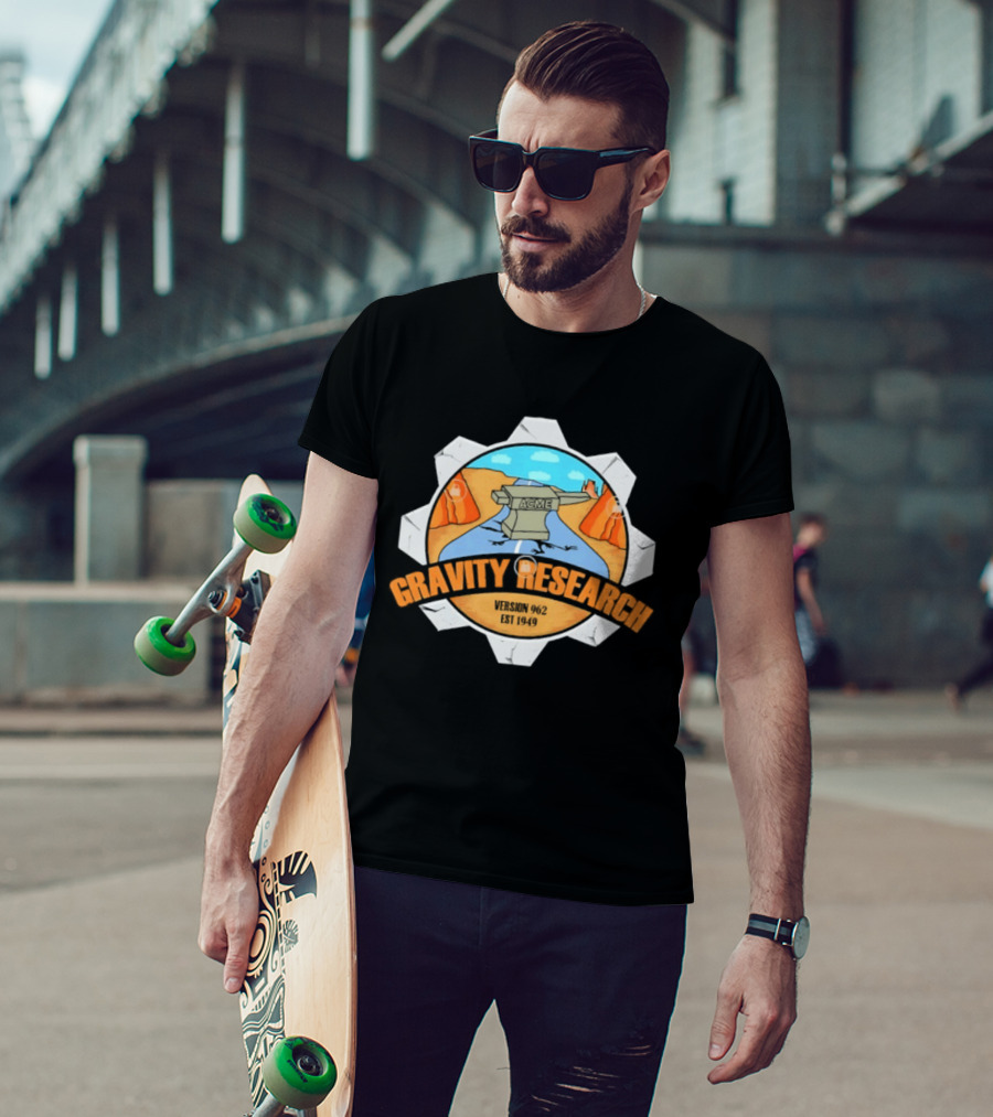 Acme Gravity Research Version 962 Est 1949 Cartoon Desert Road Scene T-Shirt