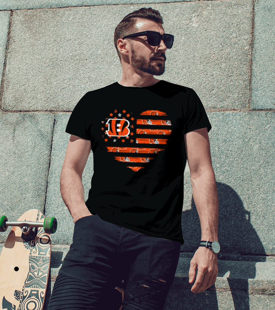 Cincinnati Bengals American Flag Heart 2026 Season T-Shirt