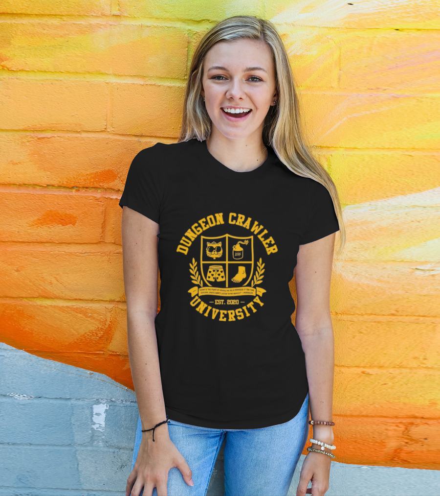 Dungeon Crawler University Crest Emblem What Is The Point Of Having Me As A Manager Est 2020 T-Shirt