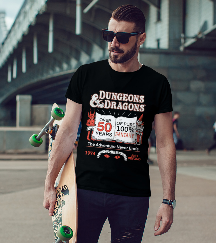 Dungeons And Dragons 50 Years Pure 100 Fantasy 1974 The Adventure Never Ends T-Shirt