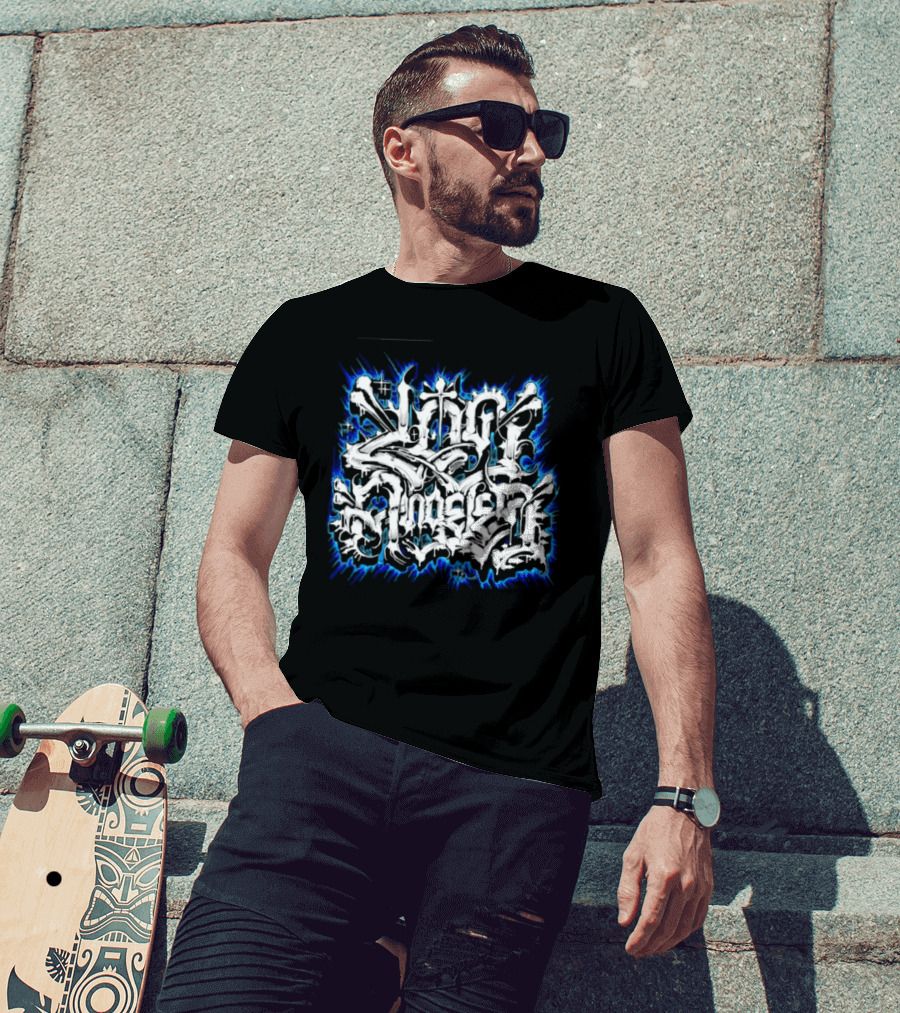 Gangster Streetwear Graffiti Urban White Blue Flame T-Shirt