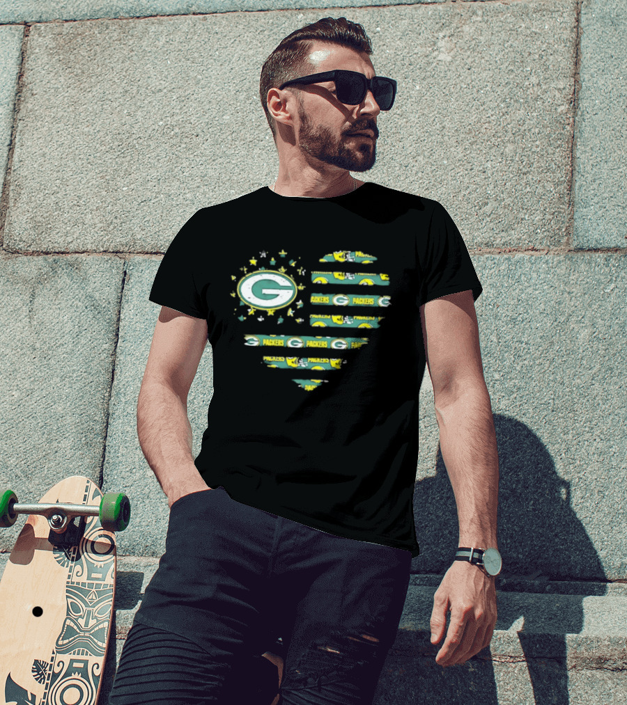Green Bay Packers 2026 Season American Flag Heart Packers Gamers NFL Football Fans T-Shirt