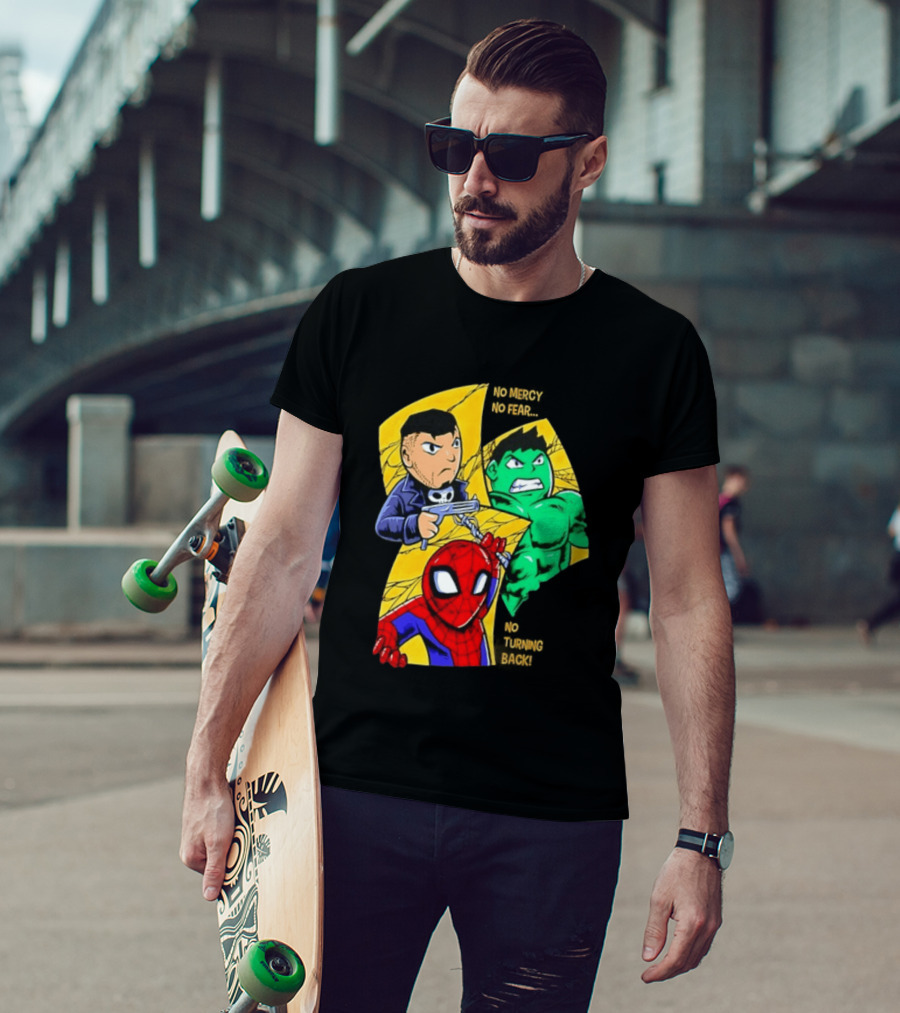 No Mercy No Fear No Turning Back Punisher Hulk Spider Man Comics Characters T-Shirt