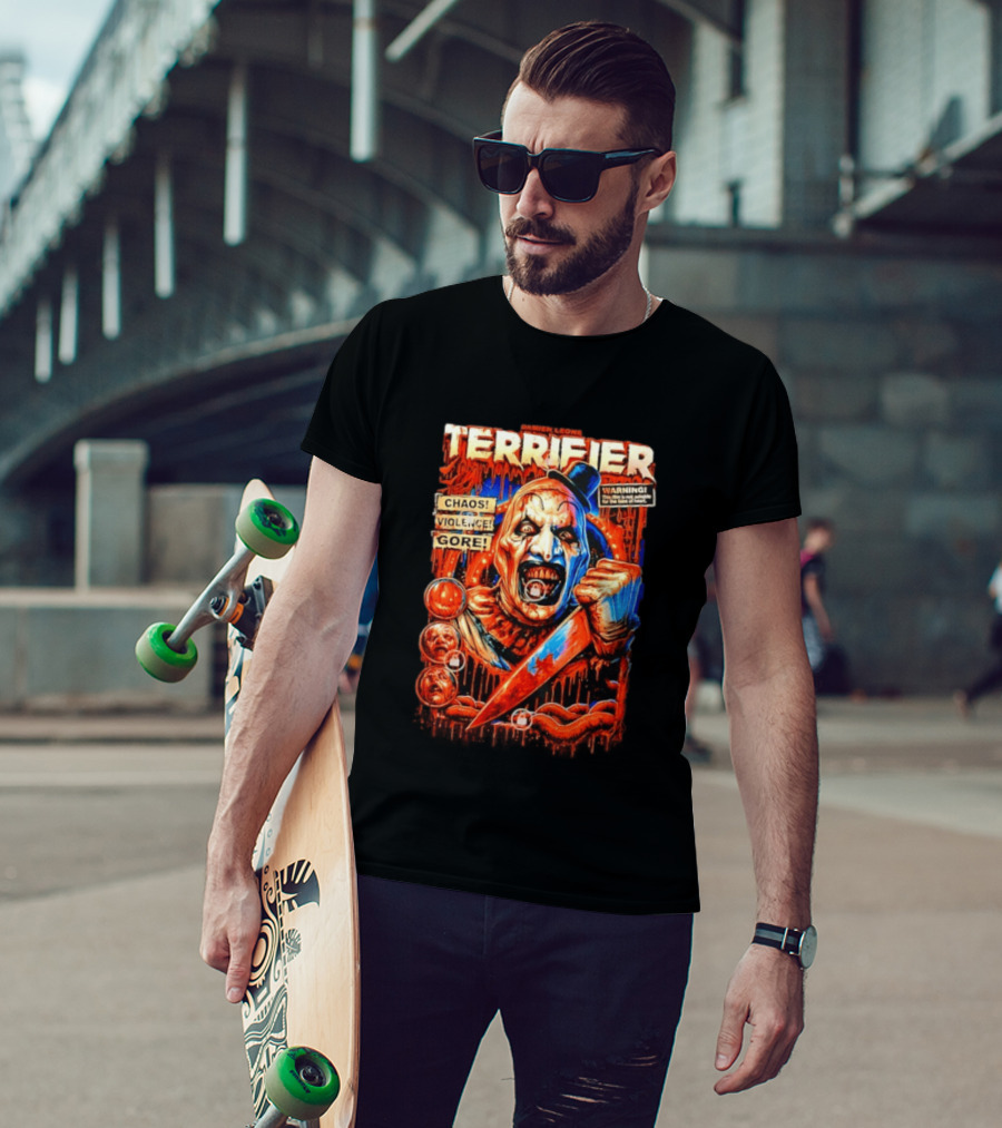 Damien Leone Terrifier Chaos Violence Gore Warning Clown T-Shirt