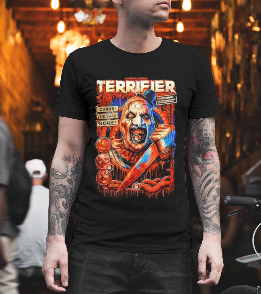 Damien Leone Terrifier Chaos Violence Gore Warning Clown T-Shirt