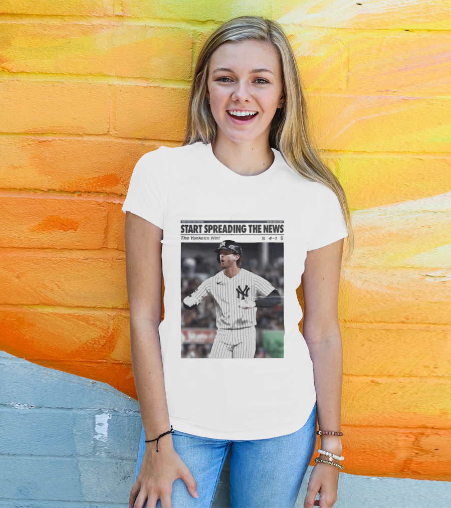 Anthony Volpe New York Yankees Start Spreading The News Pinstripe Jersey Celebration T-Shirt