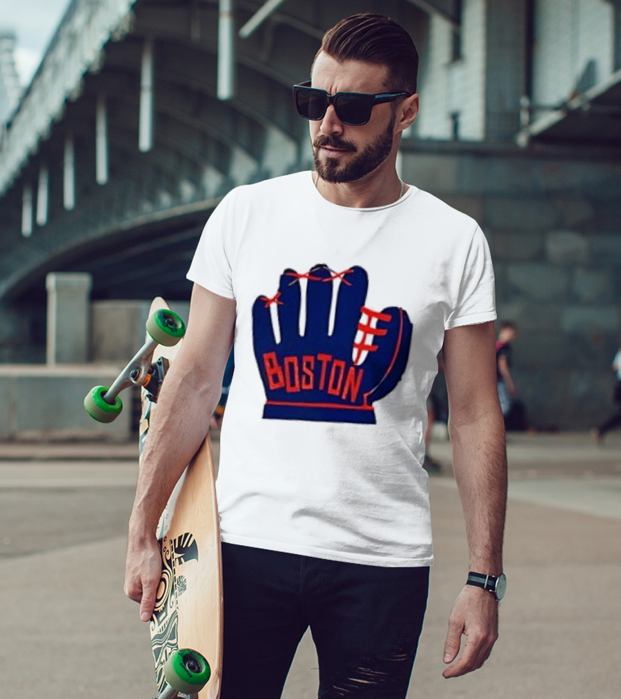 Boston Red Sox MLB Hat And Glove Baseball Club T-Shirt