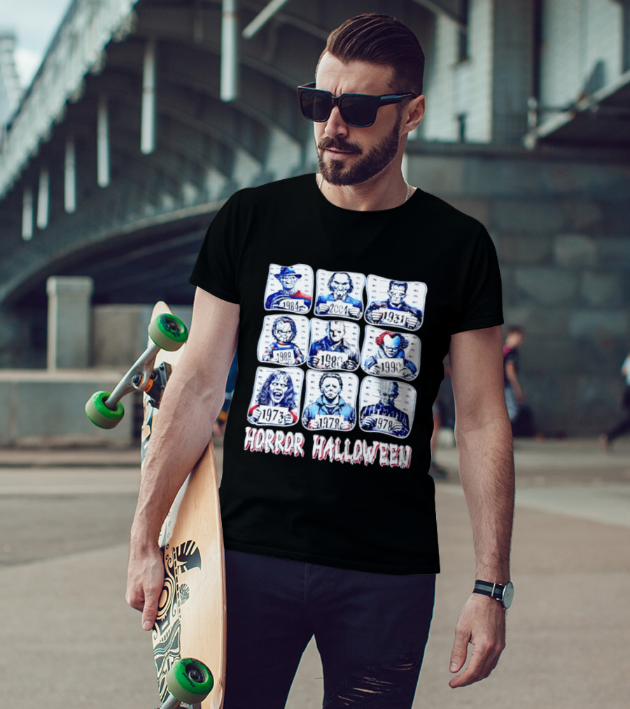 Horror Halloween Shot Characters 1973 1978 1980 1984 1988 1990 2004 Iconic Slashers T-Shirt