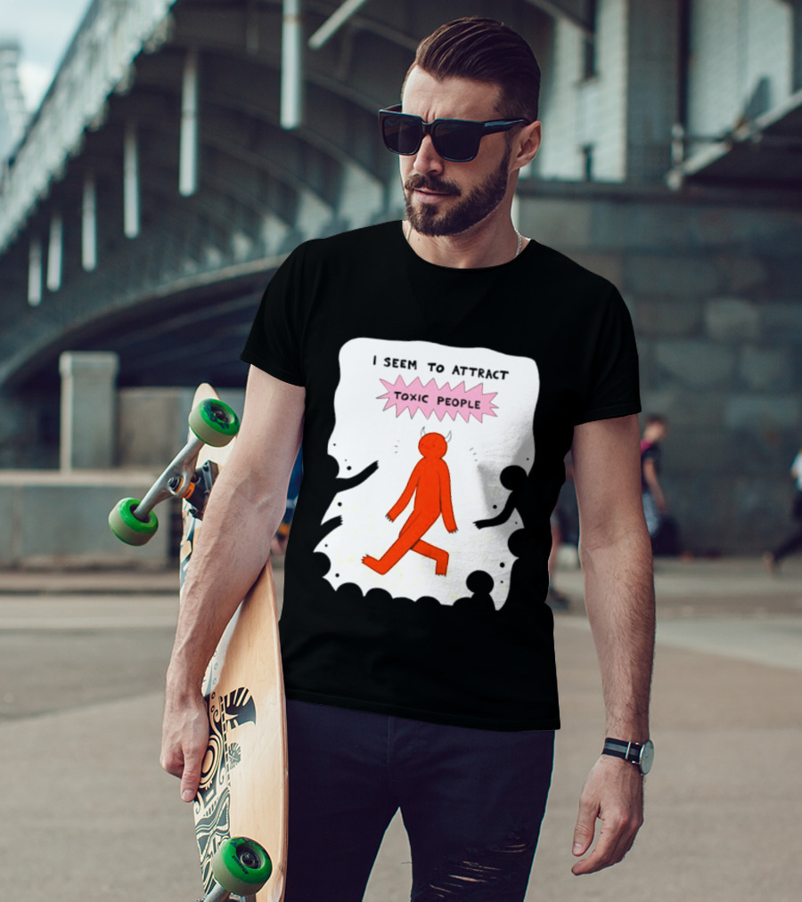 I Seem To Attract Toxic People Red Figure Surrounded By Dark Figures T-Shirt