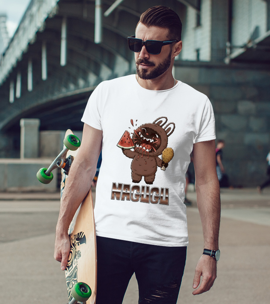 Nagugu Eating Watermelon And Chicken Cartoon T-Shirt
