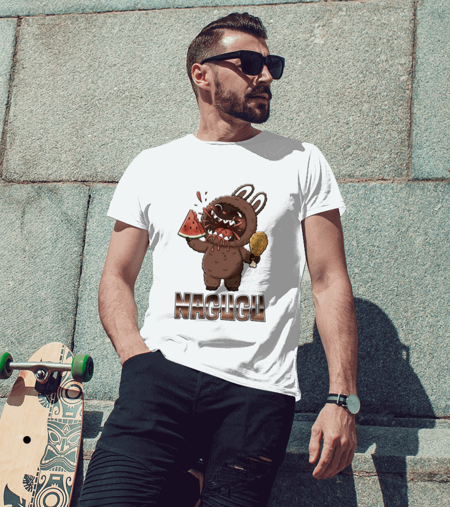 Nagugu Eating Watermelon And Chicken Cartoon T-Shirt