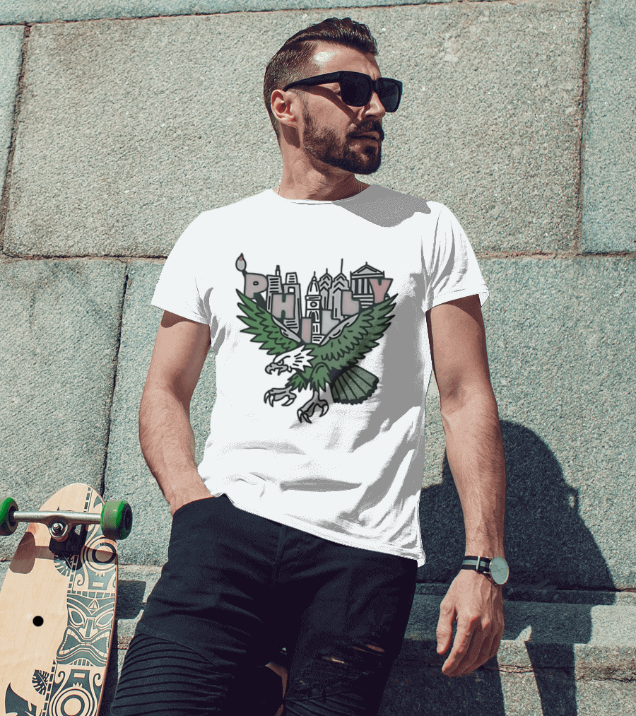 Philly Skyline Green Eagle Wings Cityscape T-Shirt