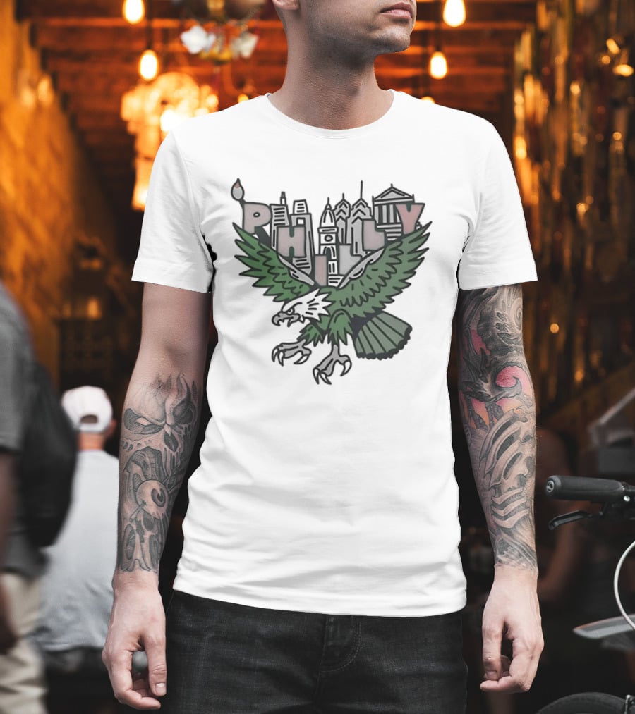 Philly Skyline Green Eagle Wings Cityscape T-Shirt