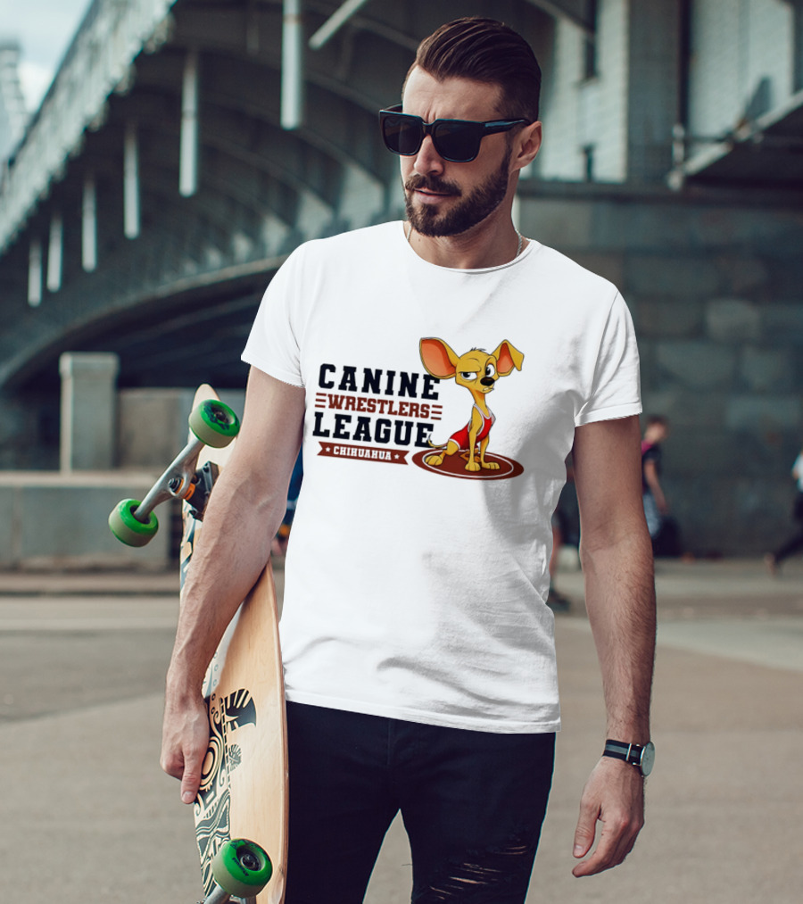 Canine Wrestlers League Chihuahua Wrestler Cartoon T-Shirt