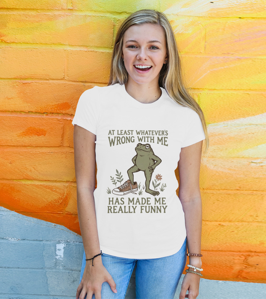 At Least Whatever's Wrong With Me Has Made Me Really Funny Frog With Sneaker And Flowers T-Shirt