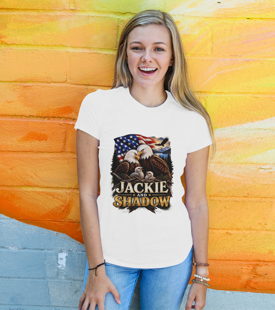 Jackie And Shadow Bald Eagles With American Flag T-Shirt