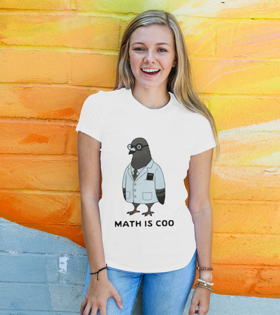 Quirky Math Is Coo Pigeon Scientist Bird With Calculator And Glasses T-Shirt