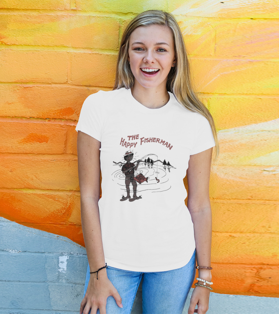 The Happy Fisherman Catching Fish In Scenic Lake Humor T-Shirt