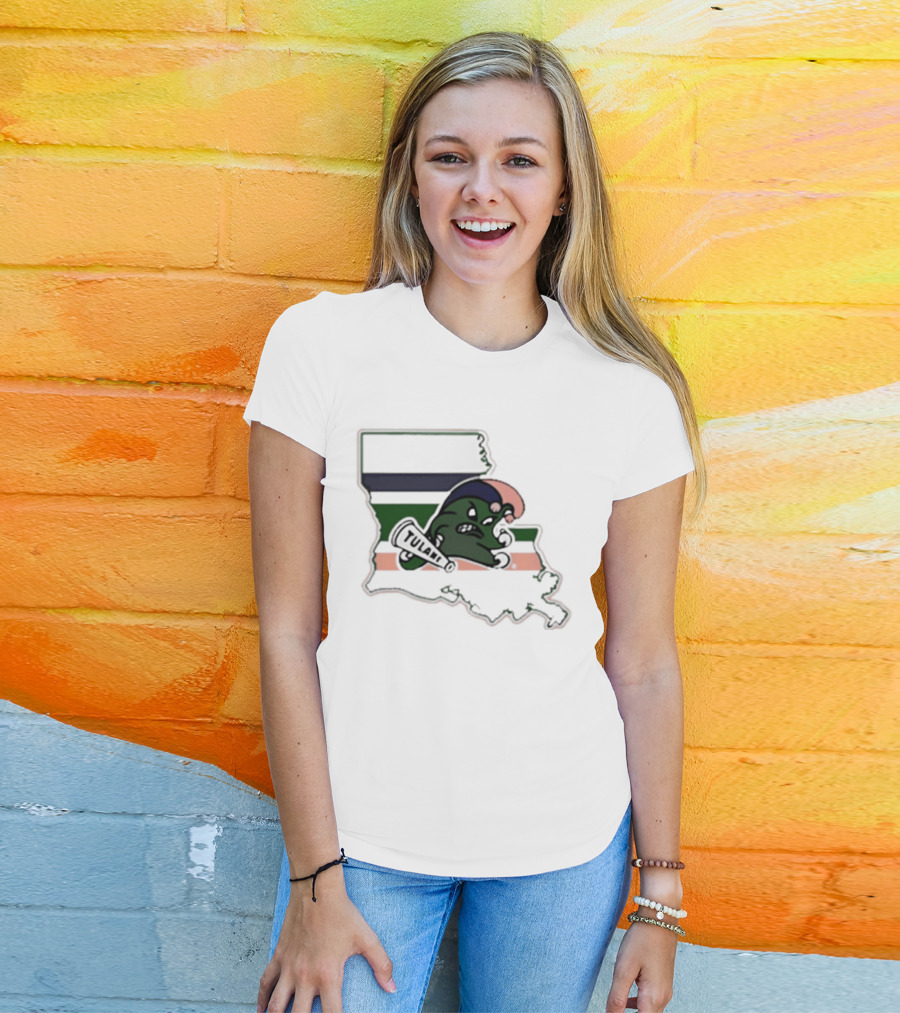 Tulane Green Wave Louisiana State Mardi Gras Map T-Shirt