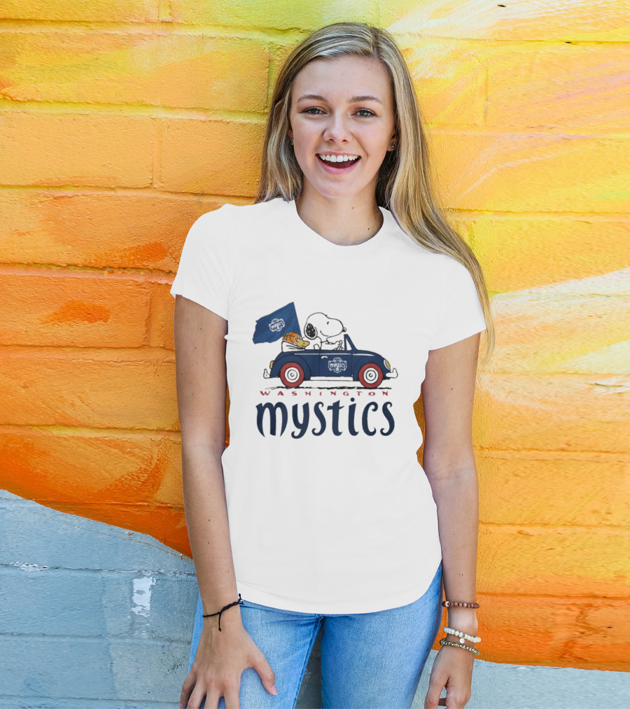 Washington Mystics Snoopy And Woodstock Driving With Basketball T-Shirt