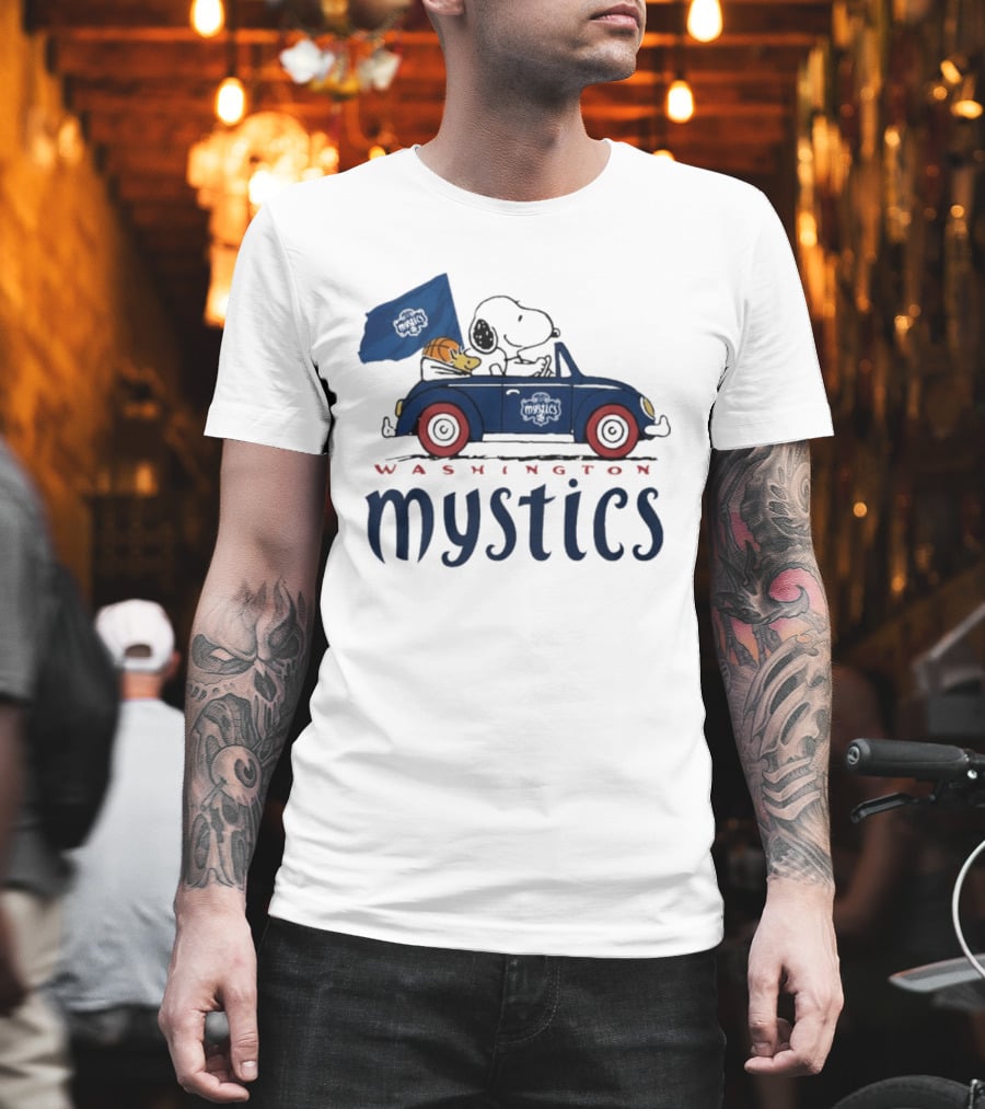 Washington Mystics Snoopy And Woodstock Driving With Basketball T-Shirt