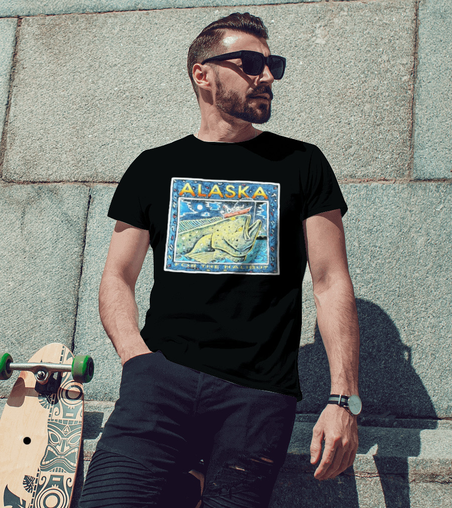 Alaska For The Halibut Fishing Adventure Under Moonlit Sky T-Shirt