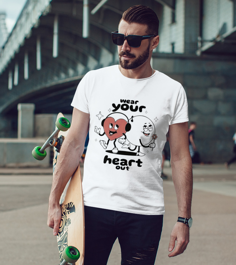 Wear Your Heart Out Love Aesthetic Headphones And Flower Cartoon Characters T-Shirt