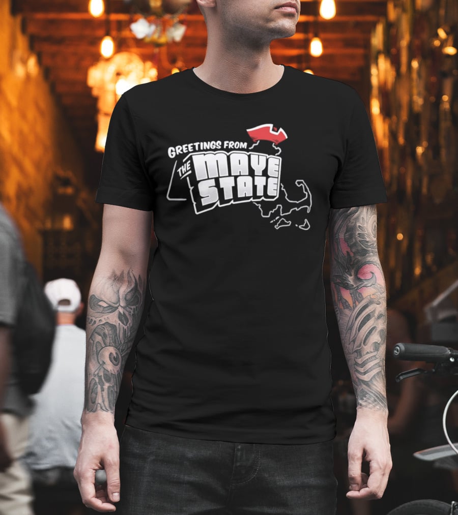 Greetings From The Maye State New England Outline Red Shape T-Shirt