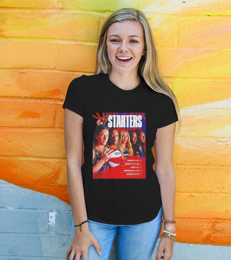 Indiana Fever Basketball Starters Caitlin Clark Kelsey Mitchell Lexie Hull Monique Billings Aliyah Boston T-Shirt