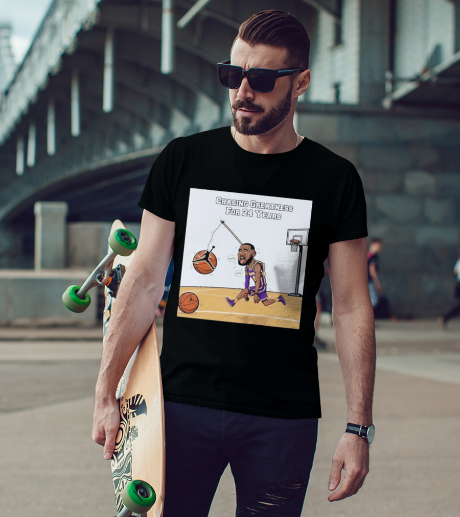 Chasing Greatness For 24 Years Basketball Cartoon With Hoop And Ball T-Shirt