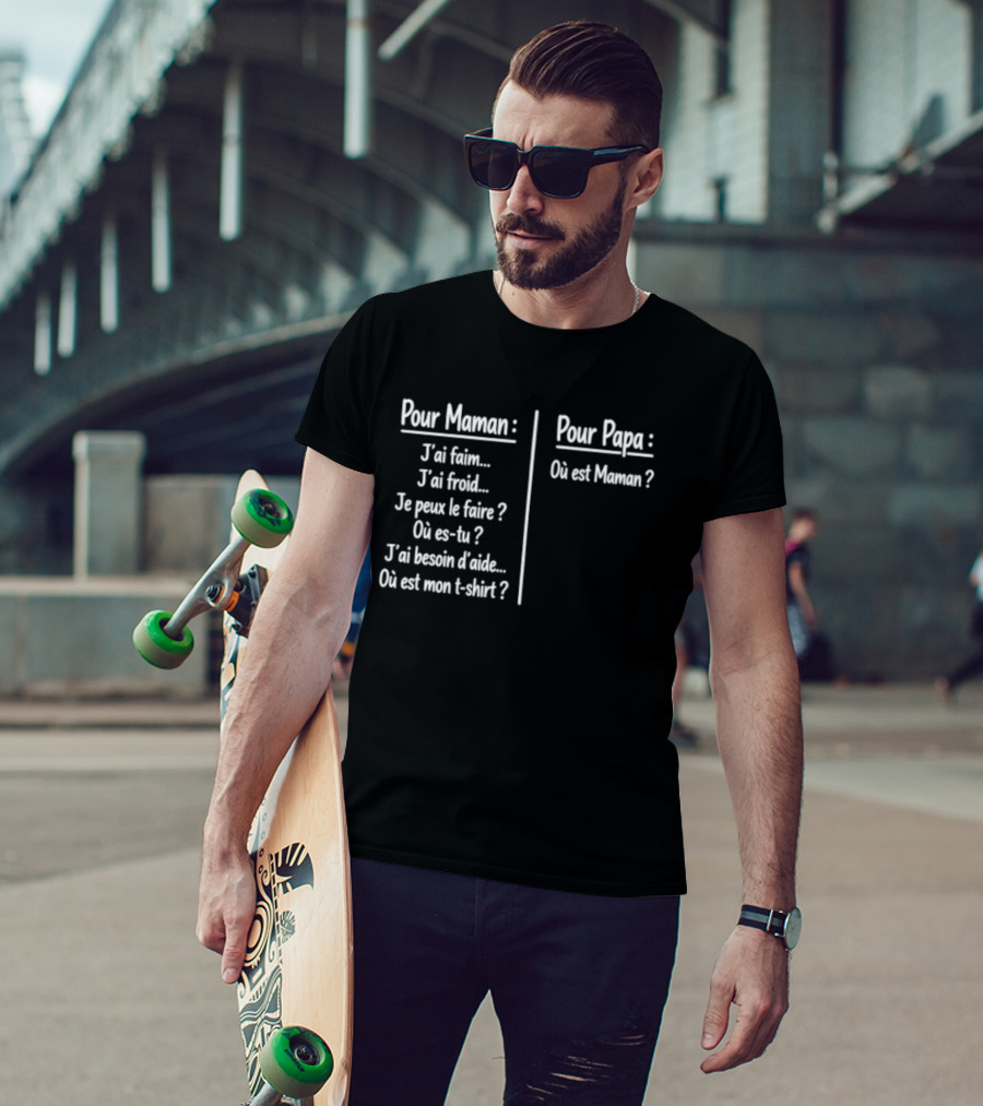 Pour Maman Papa J'ai Faim Froid Parenting Humor Où Est Maman Comparison T-Shirt