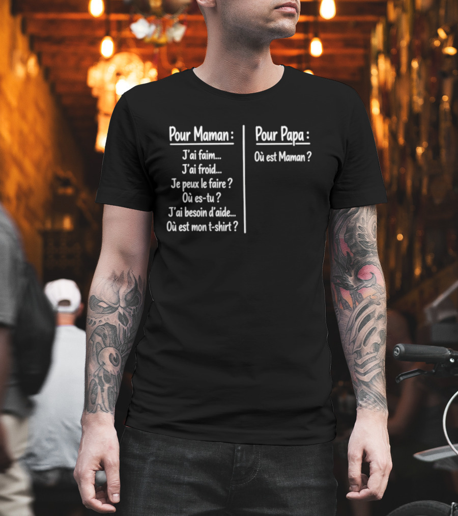 Pour Maman Papa J'ai Faim Froid Parenting Humor Où Est Maman Comparison T-Shirt