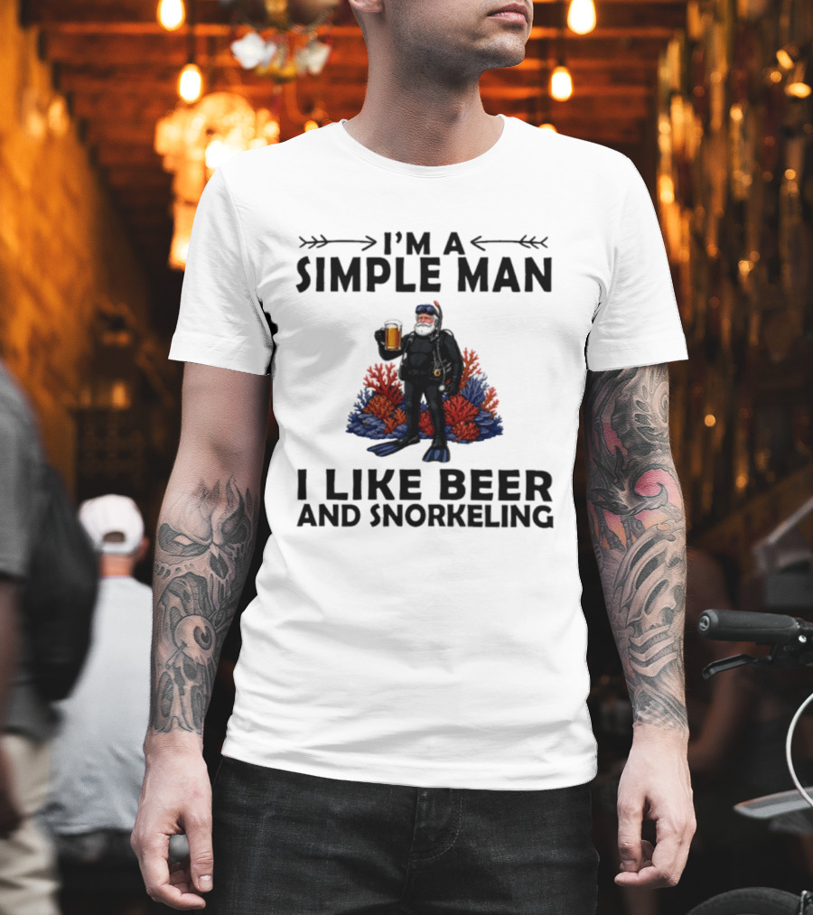I'm A Simple Man I Like Beer And Snorkeling Diver Holding With Coral T-Shirt